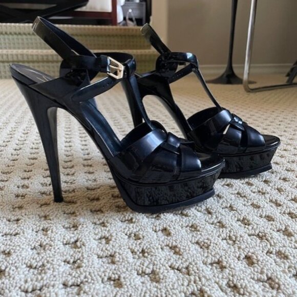 YSL Tribute Patent Leather T-Strap Platform Sandal - Picture 1 of 6